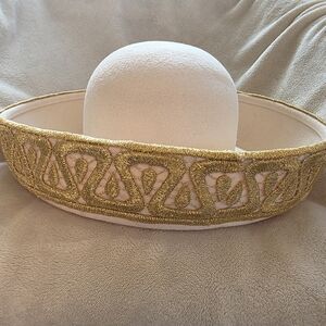 B Michael New York White Hat with Gold Embroidery
